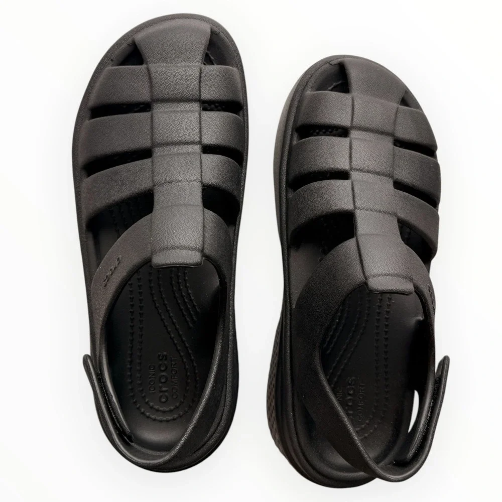 Crocs Stomp Fisherman Sandal Black Platform Caged Gladiator Chunky Women's 6